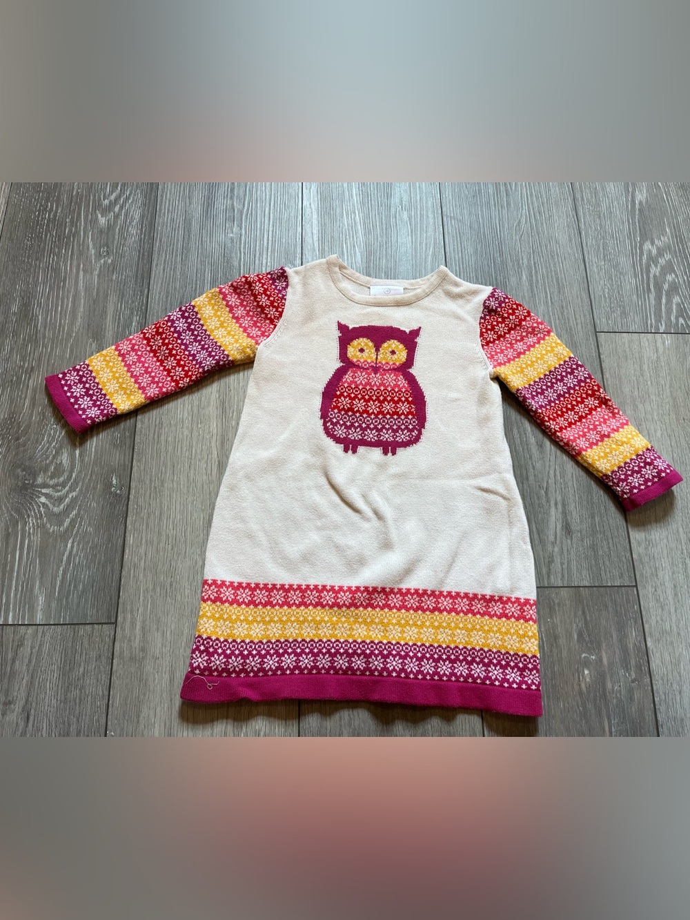 Hanna Andersson 100% Cotton Knit Owl Sweater Dress Size 90 / 3T